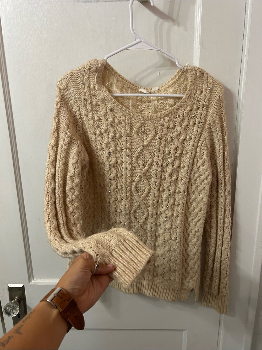 GAP Cream Cable Knit Crewneck Sweater - Picture 4 of 5